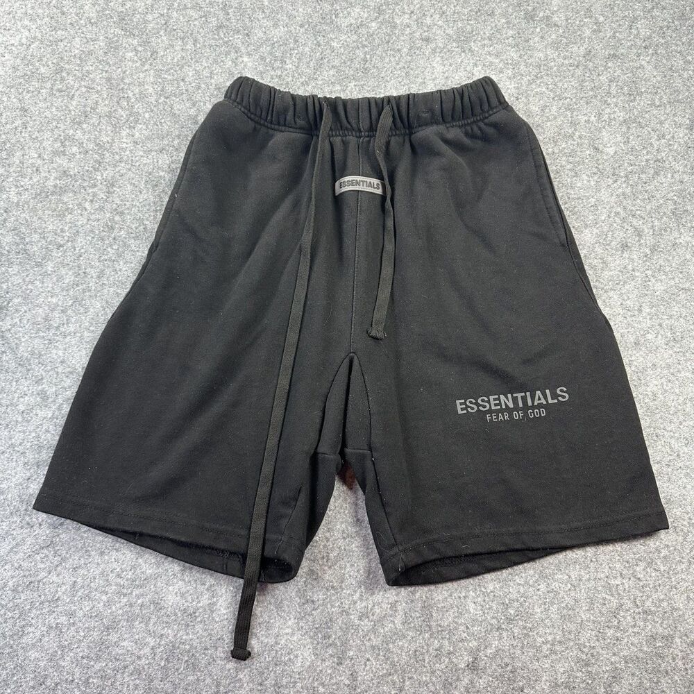 Fear Of God Essentials Sweat Shorts Mens Small Black 9 Inseam Drawstring Logo